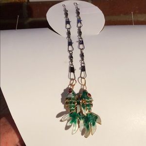 Cloisonné Green Enamel Fantail Fish Dangle Earring